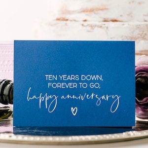 Tarjeta de aniversario de boda azul 10, regalo de aniversario de diez años para marido, diez años casados, tarjeta para novio, aluminio, esposa de tarjeta de amor