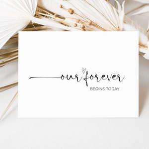Linda tarjeta de boda para mi novio, nuestro para siempre comienza hoy, esposo el día de la boda, regalo para el futuro novio, para el novio de parte de la novia, futura esposa