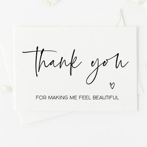 Danke dafür, dass ich mich schön fühle, Hochzeit Dankeskarte, Make Up Artist Danke, Brautparty Geschenke, Hochzeitstag Karte von der Braut