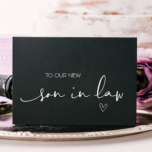 Tarjetas para yernos, regalos para los padres de la novia, regalo para el novio, linda tarjeta para yernos, regalo para la familia política, nuevo hijo casándose con su hija