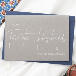 Tarjeta de feliz aniversario gris para el esposo, a mi tarjeta favorita del esposo, aniversario de bodas de amor, San Valentín para él, tarjeta divertida de la esposa