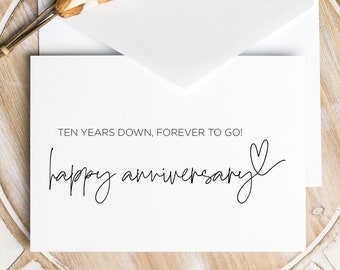 Décima tarjeta de aniversario de boda para ella, regalo de aniversario de diez años para esposo, diez años de casados, tarjeta para novio, estaño, tarjeta de amor para esposa