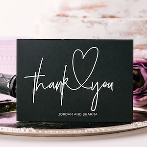 Modèle de carte de remerciement pour mariage noir moderne, Personnalisé, Cartes de remerciement personnalisées, Cartes personnalisées, Cartes de correspondance de calligraphie, CS simple