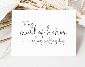 Cute To My Maid of Honor on my Wedding Day Card, Thank You Cards, for Maid of Honour Gift Ideas, Bridal Party Gifts from Bride and Groom