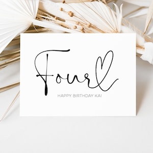 Personalized Forth Birthday Card, Baby 4th Bday, Girl Boy Happy Birthday Card, Cute Heart Keepsake Gift, Customized Four Daughter Party