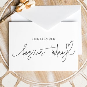 Linda tarjeta de boda para mi novio, nuestro para siempre comienza hoy, esposo el día de la boda, regalo para el futuro novio, para el novio de parte de la novia, futura esposa