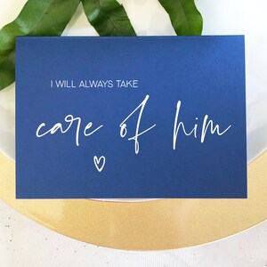 Tarjeta del día de la boda con el mensaje "Siempre cuidaré de él", para los suegros, regalo para la suegra, regalos para el padre del novio, regalos para la madre del novio
