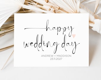 Congratulations Happy Wedding Day Card for the Bride and Groom Gift, Personalised Card for Getting Married, Custom Engagement Cute Simple