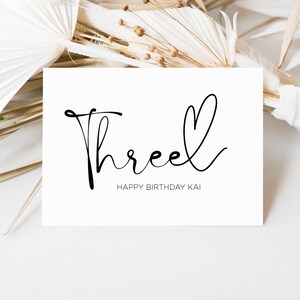 Personalized Third Birthday Card, Baby 3rd Bday, Girl Boy Happy Birthday Card, Cute Heart Keepsake Gift, Customized Three Daughter Party