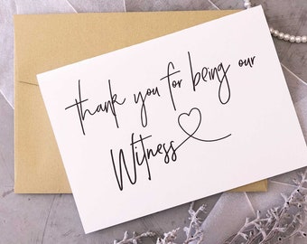 Thank You For Being Our Witness Wedding Day Card, Bridal Party Wedding Thank You Gift, from Bride and Groom, Modern Wedding