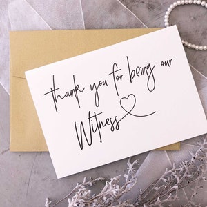 Thank You For Being Our Witness Wedding Day Card, Bridal Party Wedding Thank You Gift, from Bride and Groom, Modern Wedding