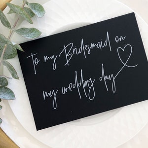 Schwarz und weiß an meine Brautjungfer an meinem Hochzeitstag Karte, Dankeskarte, Brautjungfer Geschenkideen, für Brautjungfern Geschenke, moderne Hochzeit CS