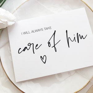 Siempre cuidaré de él Tarjeta del día de la boda para los suegros, regalo para la suegra, regalos para el padre del novio, regalo para la madre del novio BT