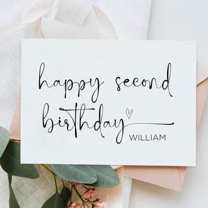 Personalized Second Birthday Card, Baby 2nd Bday Card, Girl Boy Happy Birthday Card, Cute Heart Keepsake Gift, Customized Two Daughter Party