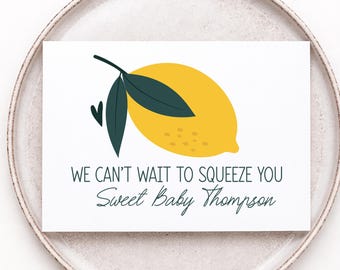 Carte de félicitations de naissance personnalisée pour grossesse, félicitations pour nouveau bébé, j'ai hâte de vous presser du citron, cadeau pour future maman, avec prénom du bébé ajouté