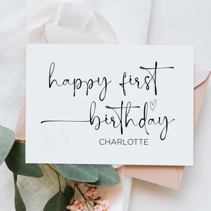 Personalized First Birthday Card, Baby 1st Bday Card, Girl Boy Happy Birthday Card, Cute Heart Keepsake Gift, Customized One Daughter Party