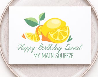 Carte d'anniversaire personnalisée drôle meilleur ami, joyeux anniversaire à pression principale, carte d'anniversaire agrumes citron pour amie soeur, avec nom ajouté