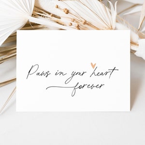 Pet Sympathy-wenskaart, rouwkaart voor verlies van bont Baby, condoleance, nooit vergeten, Paws In Your Heart Forever, verlies van hond kat