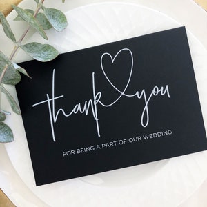 Schwarz und weiß Danke, dass Sie ein Teil unserer Hochzeitskarte, Moderne Hochzeitskarte, Hochzeit Dankeskarte, Einfache Hochzeitskarte CS sind