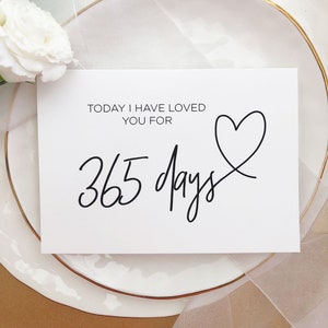 Aujourd'hui, je t'ai aimé pendant 365 jours, carte du premier anniversaire, cadeau du 1er anniversaire, anniversaire papier, carte d'un an pour mari, CS