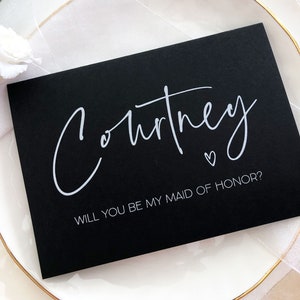 Zwart-wit aangepaste bruidsmeisje voorstelkaart, gepersonaliseerd: Will You Be My Bridesmaid-vraagkaart, verzoek bruidsmeisje, cadeau-ideeën, BT
