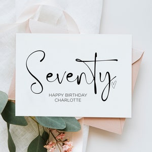 Tarjeta personalizada de cumpleaños número 70, septuagésimo cumpleaños, para niña niño feliz cumpleaños, lindo regalo de recuerdo, fiesta personalizada de setenta hijas