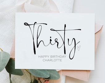 Personalized 30th Birthday Card, thirtieth Bday, For Girl Boy Happy Birthday, Cute Keepsake Gift, Customized Turning Thirty Daughter Party