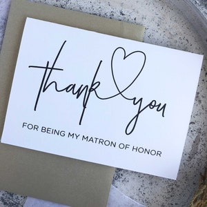 Matron of Honour Card Thank You for Being My Matron of Honor Etsy