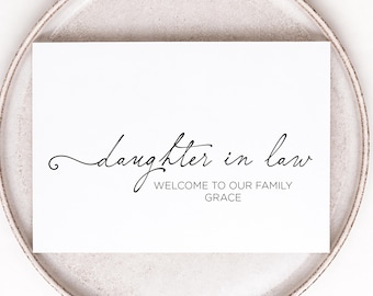 Cartes personnalisées belle-fille, parents du marié, cadeau pour la mariée, bienvenue dans notre famille, nouvelle fille mariant son fils, avec nom ajouté