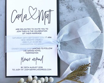 Printable Wedding Invitation, Template Downloadable Wedding Invitation, Modern Wedding, Digital Invitation, Black and White, Rsvp Card