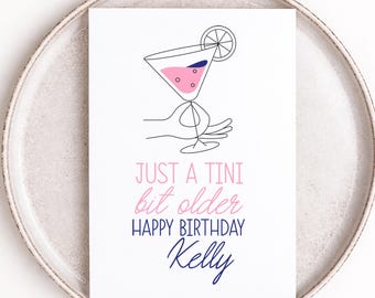 Carte d'anniversaire personnalisée drôle meilleure amie, joyeux anniversaire un peu plus âgé, carte d'anniversaire Martini pour amie soeur, avec nom ajouté