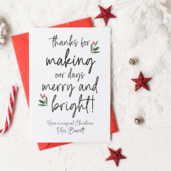 Aangepaste kerstkaart voor leraar, grappig leraarscadeau van student, waarderingskaart voor leraar, kerstkaarten voor opvoeders van kinderen