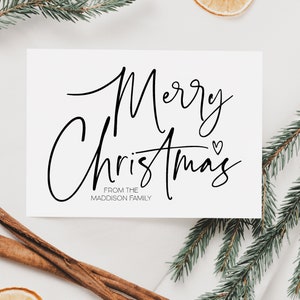 Minimalist Merry Christmas Cards, Holiday Personalized Christmas Card, Custom Christmas Card Set, Seasons Greetings, Black and White Xmas