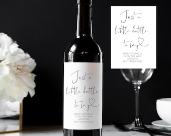 Custom Baby Announcement Wine Labels, Just a Little Bottle Stickers, Elegant Wine Labels Personalised Im Pregnant Reveal for Family Friends