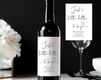 Etiquetas de vino personalizadas de anuncio de bebé, pegatinas de solo una pequeña botella, elegantes etiquetas de vino personalizadas Im Pregnant Reveal para amigos de la familia