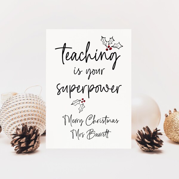 Aangepaste kerstkaart voor leraar, grappig leraarscadeau van student, waarderingskaart voor leraar, kerstkaarten voor opvoeders van kinderen