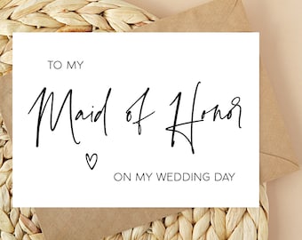 Minimalist To My Maid of Honor on my Wedding Day Card, Thank You Card, for Maid of Honour Gift Ideas, Bridal Party Gifts Heart BT