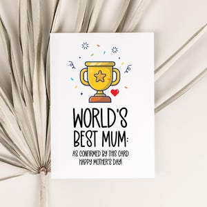 Mothers Day Gift, Cute Worlds Best Mom Card from Daughter, Funny Gifts from Husband for Wife, Mums Day Card, For Cool Mum, Keepsake Cards