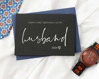 Black Card for Husband, First Birthday as My Husband, Gift From Wife, Hubby Happy Birthday, Anniversary, Cute Cards, Heart, White Ink