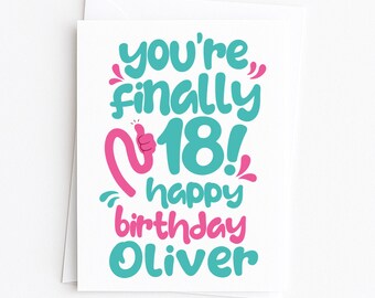 Carte d'anniversaire personnalisée 18e, 18e anniversaire, pour fils, joyeux anniversaire pour fille, 18e anniversaire personnalisé avec nom ajouté