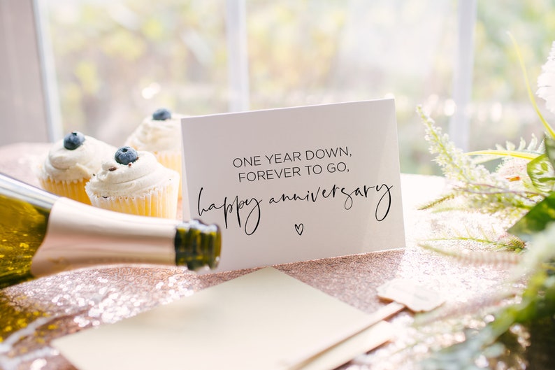 One Year Down, Forever to Go Happy Anniversary Card, First Anniversary Card, 1st Anniversary Gift, Paper Anniversary, One Year for Husband 