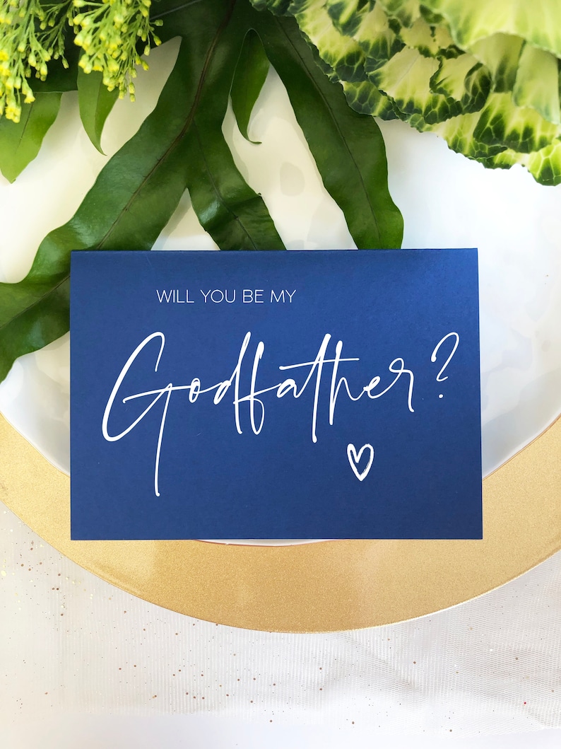 Simple Will You Be My Godfather Card Blue and White God | Etsy