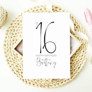 Gepersonaliseerde zestiende verjaardagskaart, zestien worden, 16e verjaardag, voor meisje jongen Happy Birthday Party, schattig hart aandenken cadeau voor dochter