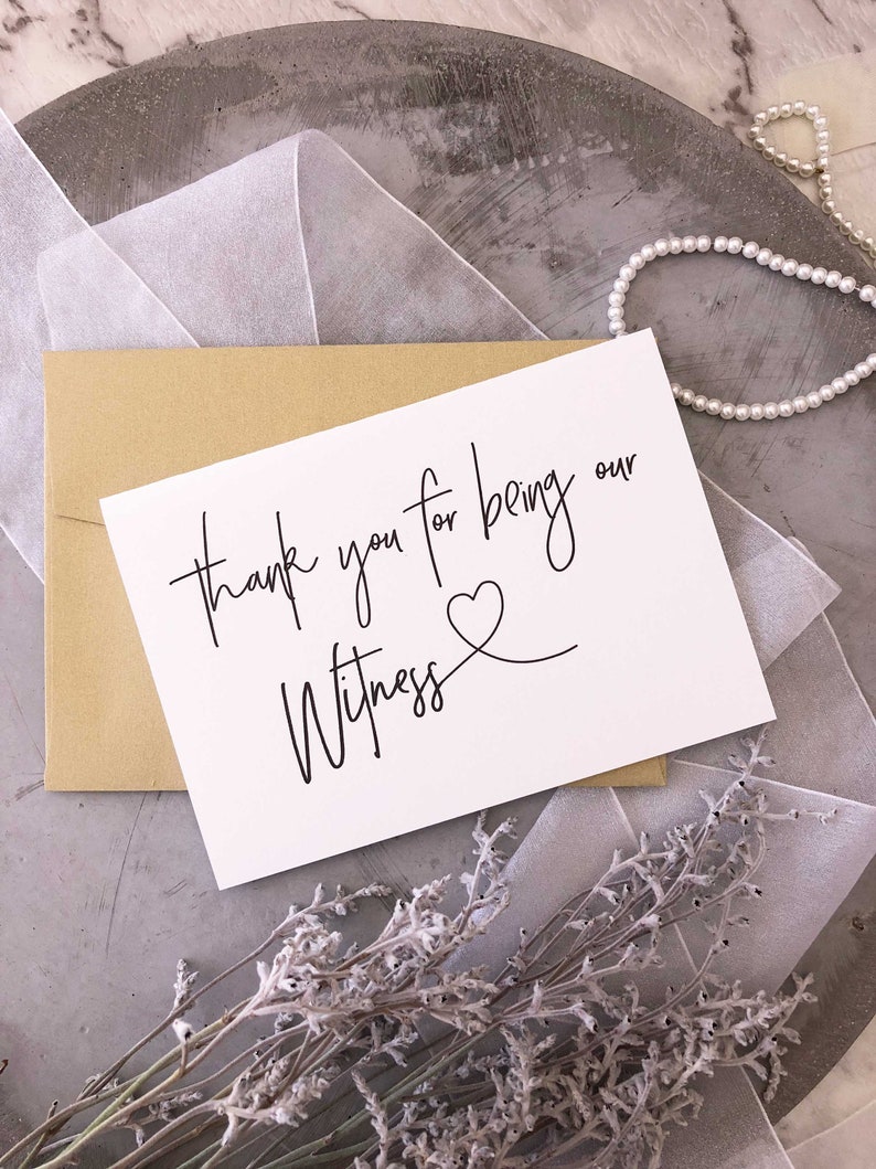from Bride and Groom Modern Wedding Thank You For Being Our Witness Wedding Day Card Bridal Party Wedding Thank You Gift