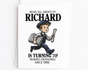 Carte d'anniversaire nostalgique personnalisée pour papa, avec nom et âge ajoutés pour lui, carte pour grand-père, carte de journal gavroche vintage