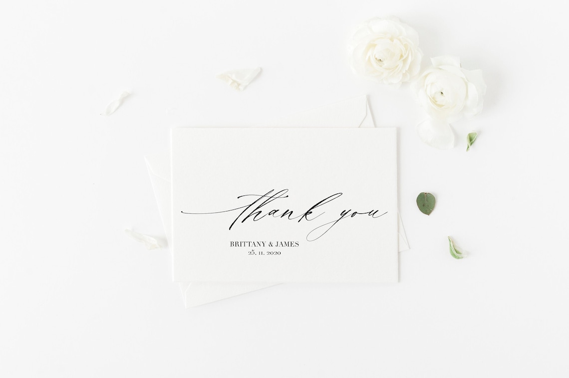 Simple Wedding Thank You Card Template Wedding Thank You Etsy