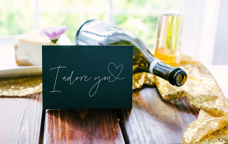I Adore You anniversary card, black card white ink, anniversary card, gift for wife, anniversary gift,
