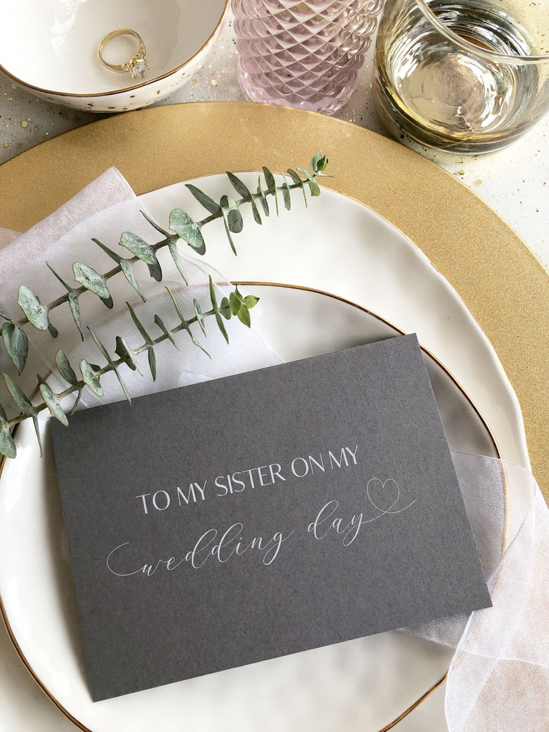 Elegant Sister Gift Simple Wedding To My Sister on My Wedding Day Card Wedding Cards Bridesmaid Gifts Bridal Party Gift Heart Card