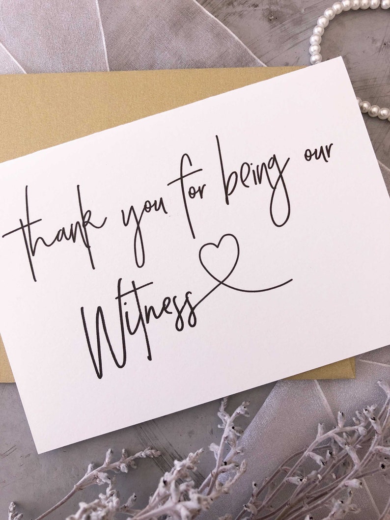 from Bride and Groom Modern Wedding Thank You For Being Our Witness Wedding Day Card Bridal Party Wedding Thank You Gift