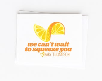 Carte personnalisée de félicitations pour la naissance de la grossesse, félicitations pour la petite soeur, nouveau bébé, j'ai hâte de vous presser du citron, cadeau pour future maman, nom ajouté